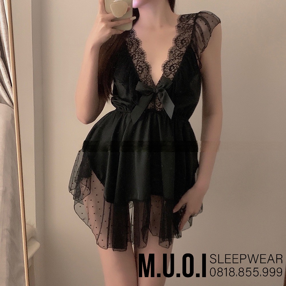 Váy ngủ sexy cao cấp phối ren bi Đầm mặc nhà gợi cảm quyến rũ Sx 167 | BigBuy360 - bigbuy360.vn