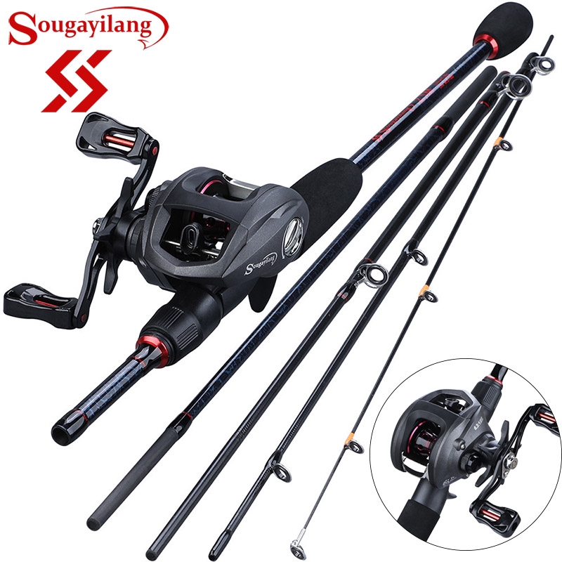 Bộ cần câu cá Casting Baitcasting 1.8-2.4m dài 5 đoạn hợp kim kết cấu sợi carbon bánh răng 12+1BB 6.3:1 kèm cuộn dây