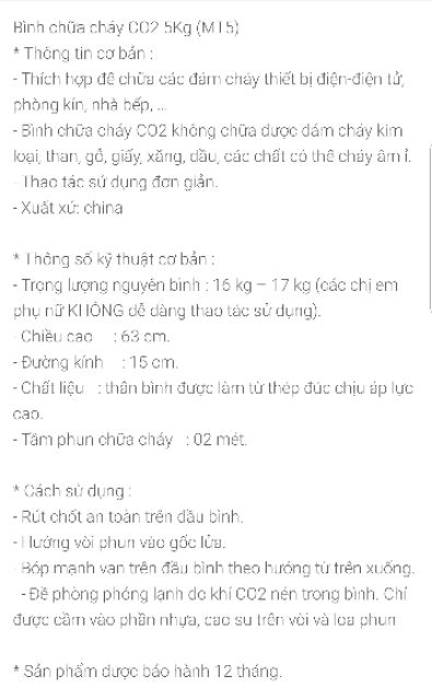 Bình chữa cháy CO2 5kg - bình pccc MT5