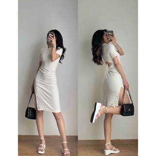 Váy xốp dày hở lưng xẻ đùi the.sweaterweather TSW (ảnh thật)
