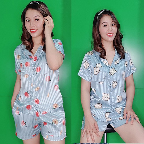 Đồ ngủ nữ pijama lụa gấm cao cấp quần đùi tay ngắn - Anquachi