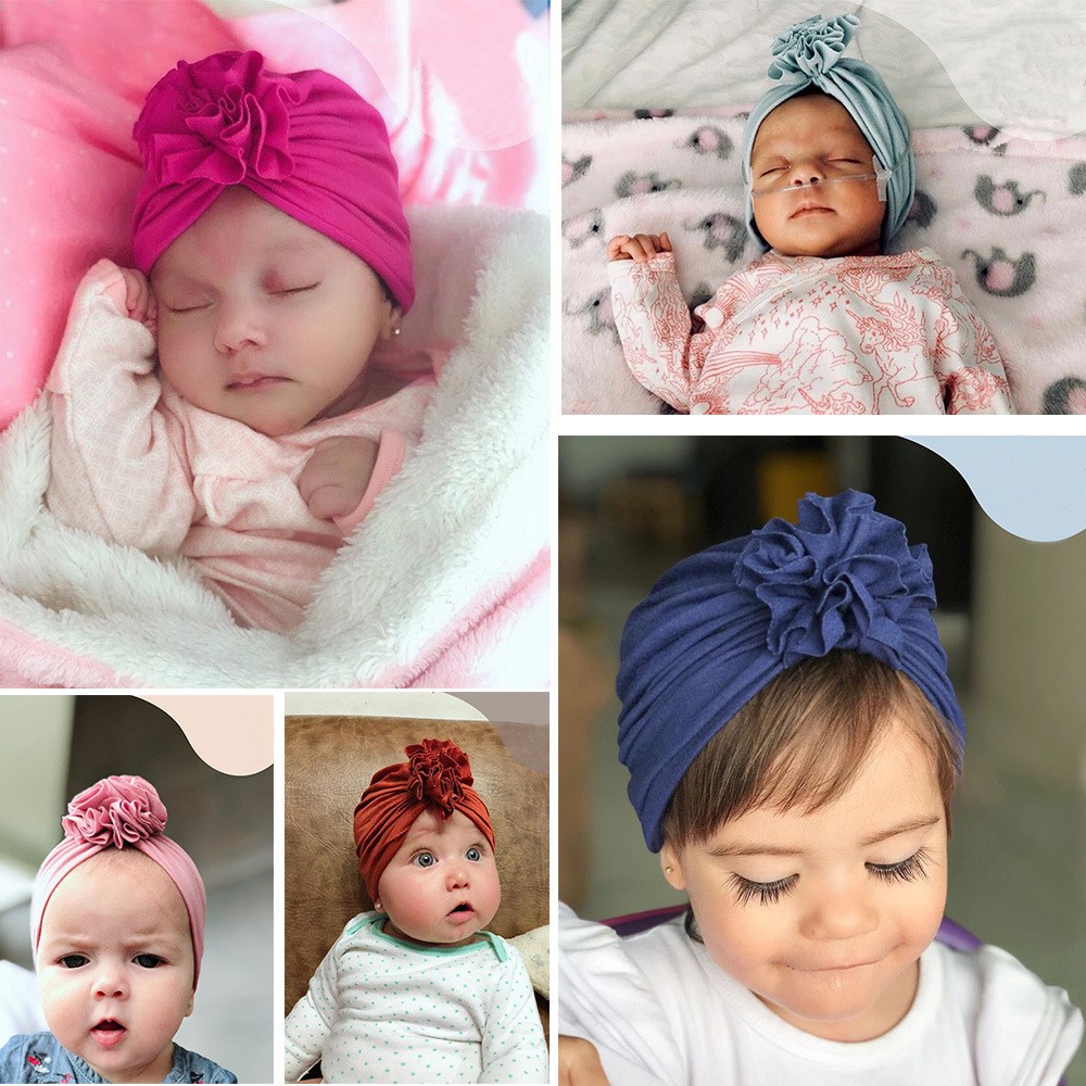 MŨ TURBAN COTTON GẤP HOA SIÊU MỀM MỊN DÀNH CHO BÉ GÁI