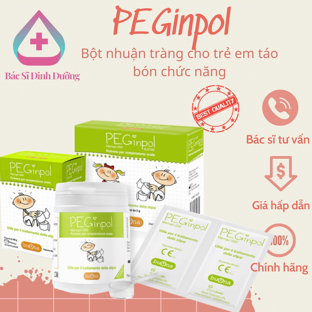 Chính Hãng PEGinpol - Giúp nhuận tràng, làm mềm phân. Hỗ trợ táo bón cấp và mãn tính, rối loạn nhu dộng ru