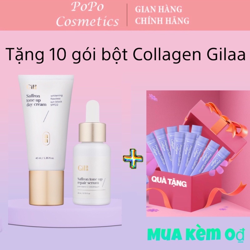 [Tặng 10 gói collagen]Bộ Đôi Dưỡng Trắng Gilaa Saffron Kem dưỡng ban ngày 40ml &amp; Tinh chất nhụy hoa nghệ tây cô đặc 20ml