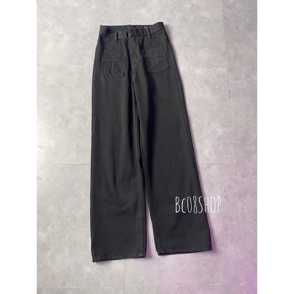 Quần Jean Ống Rộng Lưng Cao Túi Trước 2 màu Đen Xanh Hot BC144 | BigBuy360 - bigbuy360.vn