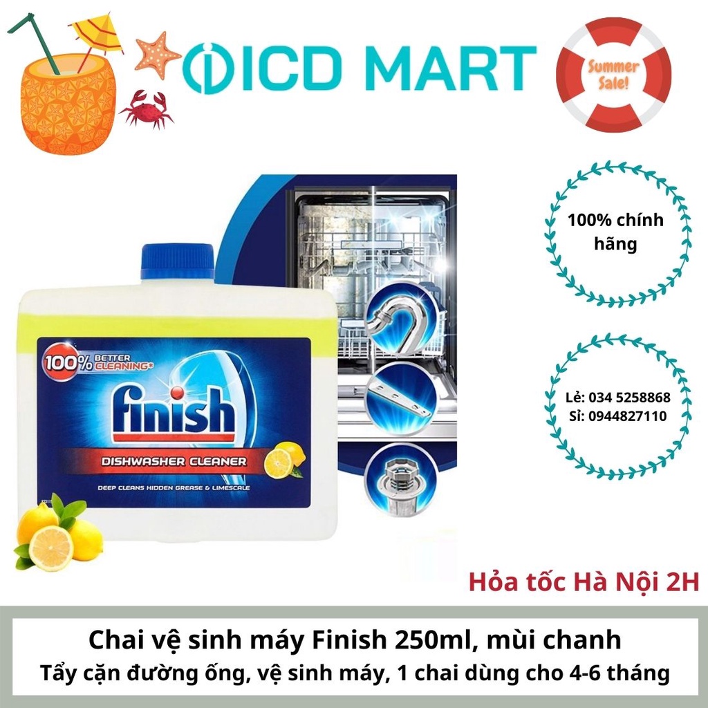 Finish dung dịch vệ sinh máy rửa bát chai 250ml, tẩy cặn canxi, giao màu ngẫu nhiên