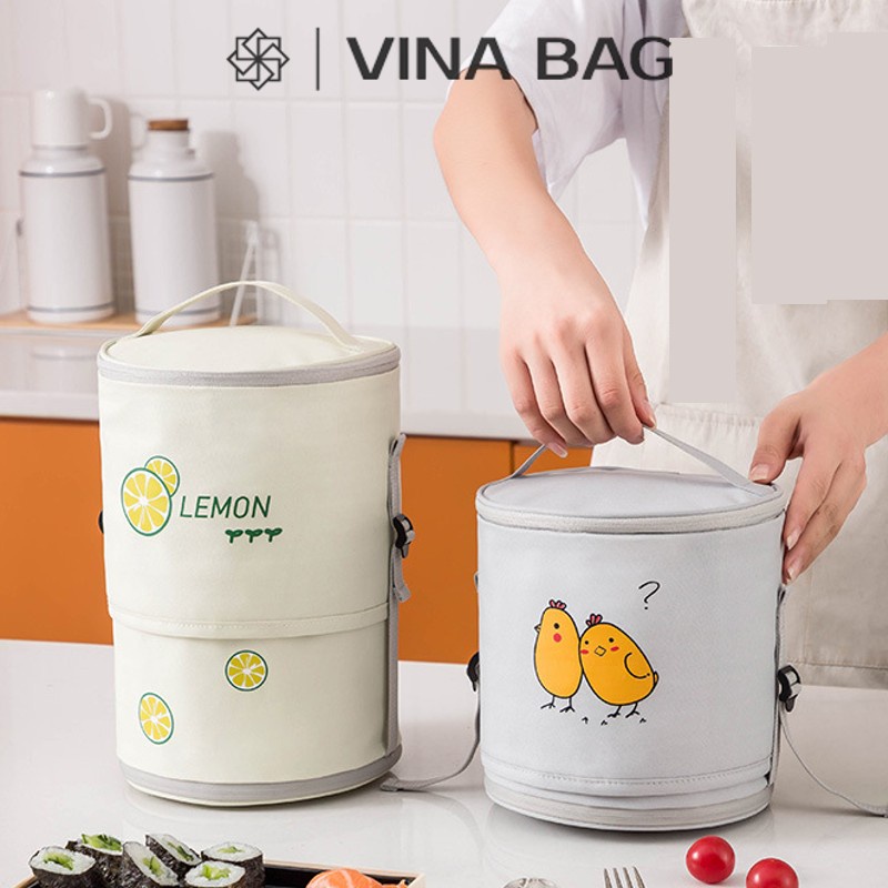 (Hàng cao cấp) Túi đựng cơm tròn CHICKEN (size 16x14x27 cm) lót nhôm dày dặn, 4 lớp giữ nhiệt nóng, lạnh