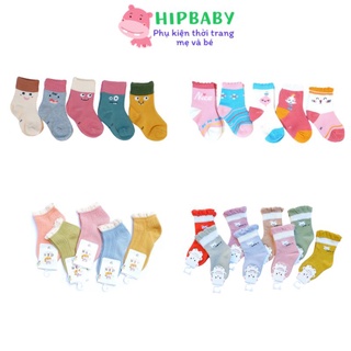 Sét 5 Đôi Tất Vớ Cho Bé Gái Size 1-12 Tuổi HIPBABY Cổ Cao Dày Dặn Hoạ Tiết Xinh Xắn Siêu Xinh Co Giãn Thấm Hút Mồ Hôi