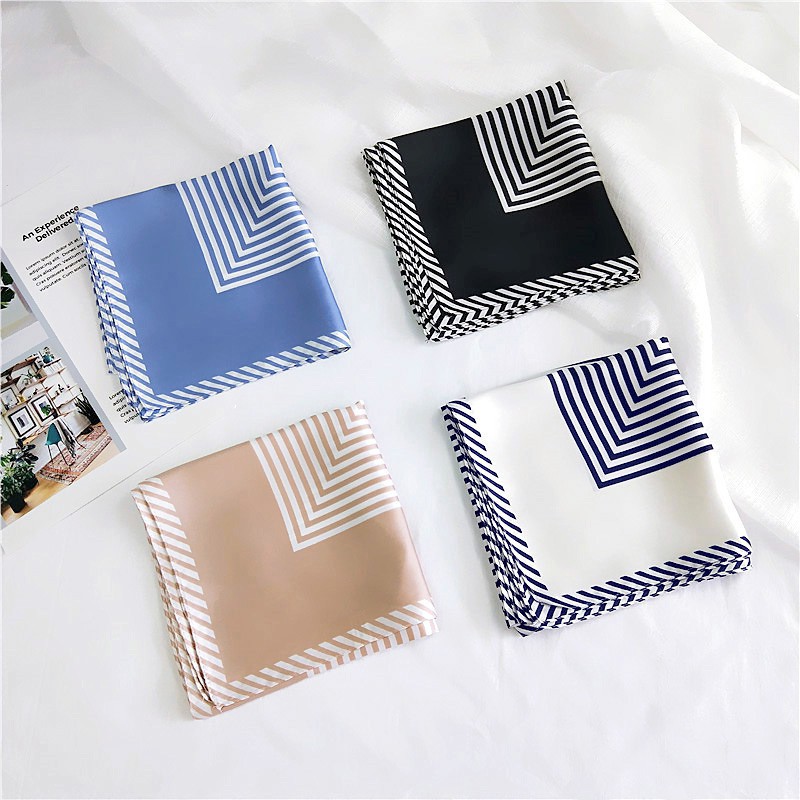 Khăn Bandana Quấn Làm Áo BLACKPINK - Khăn Turban Lụa Vuông Quàng Cổ Nữ Đẹp Họa Tiết Sọc Màu Xanh, Trắng, Đen, Nâu, Xám