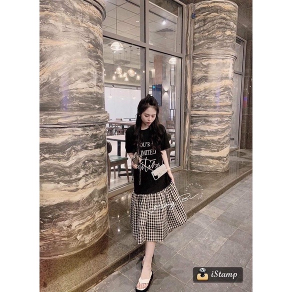 Váy xuông phối kẻ YOU’RE TC12