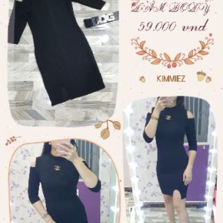 Đầm body hở vai xẻ tà
