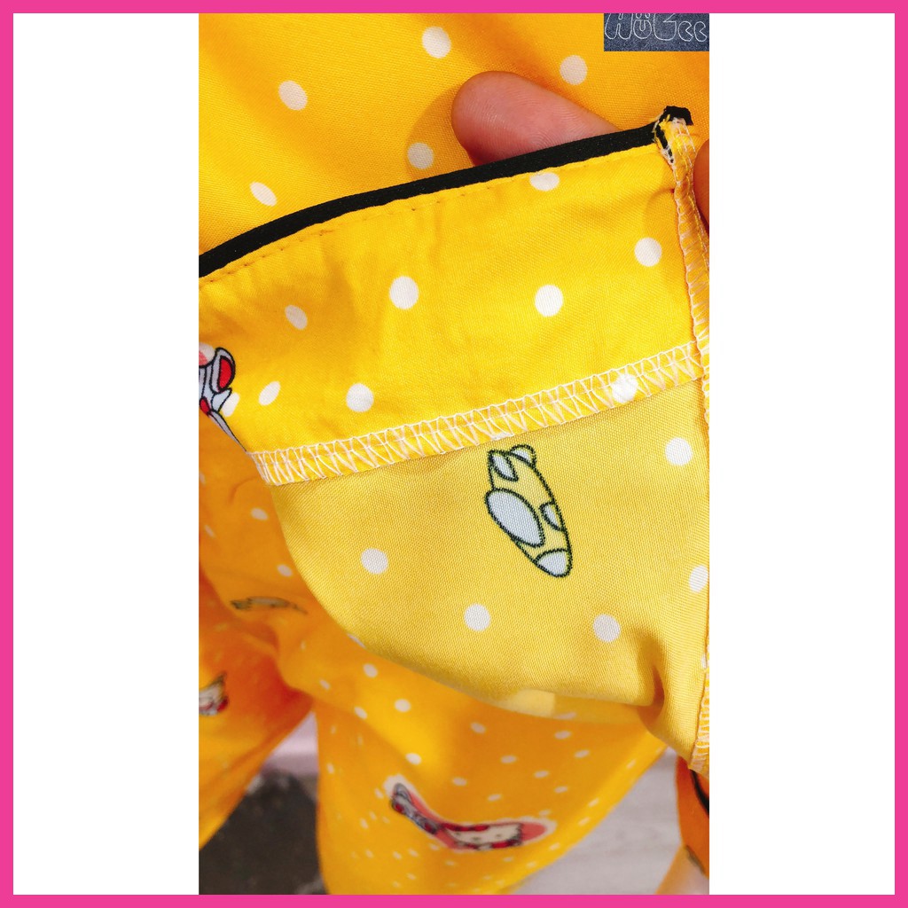 [FREESIZE] Đồ bộ mặc nhà Pijama HUGEE cao cấp vải Kate Thái loại 1 màu  vàng họa tiết Hello Kitty A002