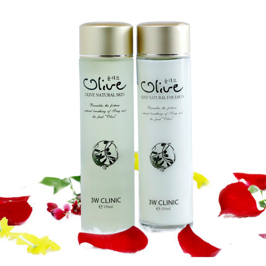 [Hàng Nhập Khẩu] Bộ dưỡng trắng da - bộ chăm sóc da mặt tinh chất Olive 3W Clinic Hàn Quốc [Nước Hoa Hồng+Sữa Dưỡng]