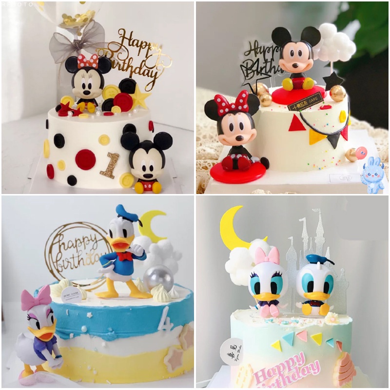 DISNEY Set 2 Phụ Kiện Trang Trí Bánh Kem Hình Chuột Mickey Minnie Dễ Thương