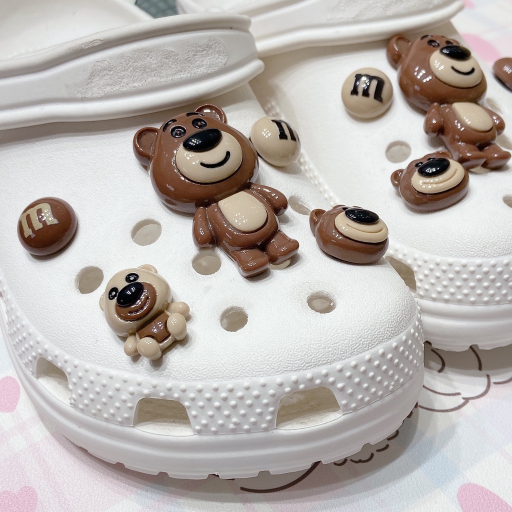 Set 10 Phụ Kiện Khóa Giày DIY Hình Gấu Cà Phê Dễ Thương