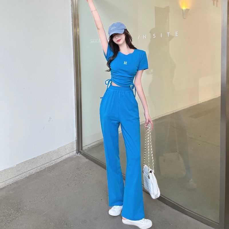 Set đồ COZOKC gồm áo thun ngắn tay và quần dài ống rộng thời trang cho nữ