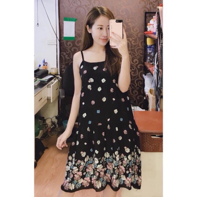 Váy lanh 2 dây bầu (hàng sẵn sll)