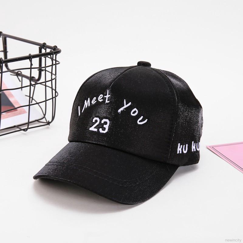 Mũ lưỡi trai da bóng họa tiết chữ I meet you 23 dễ thương nhiều màu sắc tùy chọn dành cho bé