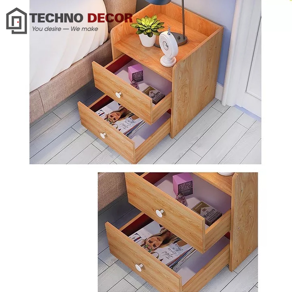 Tủ Gỗ Đầu Giường Vân Gỗ Nâu Tab Đầu Giường Nhỏ Gọn TechnoDecor BT0013
