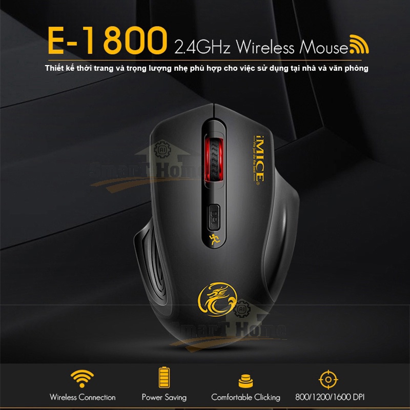 Chuột Máy Tính Không Dây Gaming IMICE G1800 - Chuột Không Dây Wireless 2.4Ghz 800/1200/1600 DPI Bảo Hành 12 Tháng