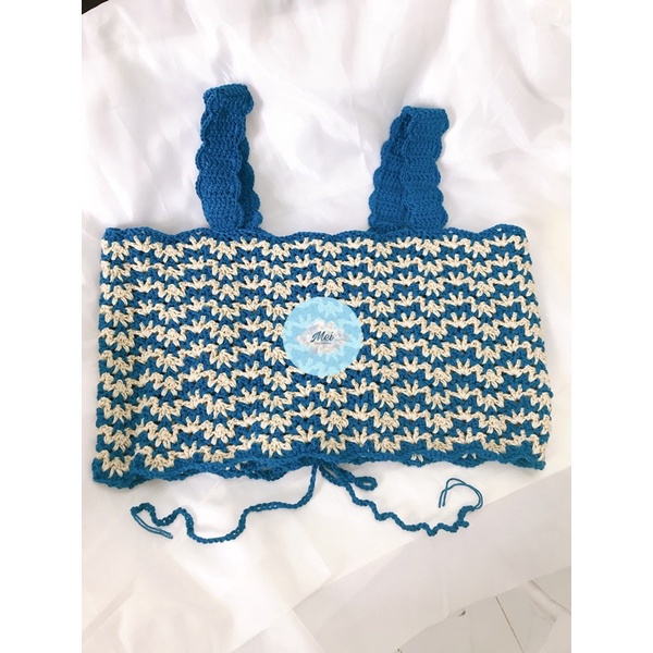 ÁO 2 DÂY BẢN TO ĐAN DÂY PHỐI MÀU XINH XẮN - Áo len sợi cotton handmade