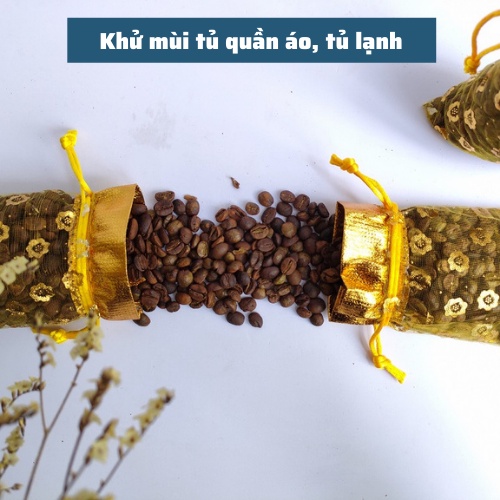 Túi Thơm phòng Để tù quần áo Hương Cà Phê Treo Xe Ô Tô Vải Voan 80gr rang Arabica khử mùi tủ lạnh nhà vệ sinh