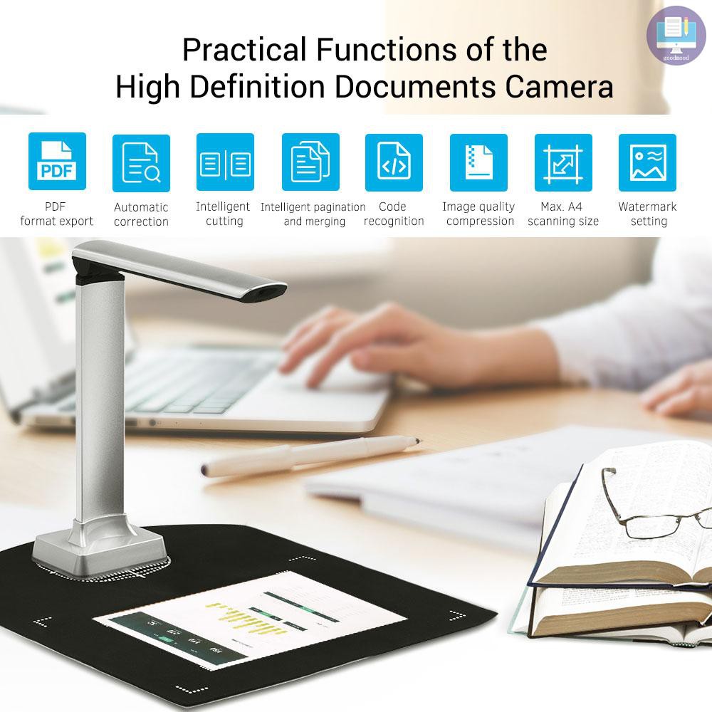 G&M Aibecy BK30 Document Camera 5 Mega-pixel High Definition Portable Scanner Capture Size A4 Scanners for File Card Passport Recognition Support 7 Languages German/ Russian/ French/ Japanese/ Spanish/ Italian/ English