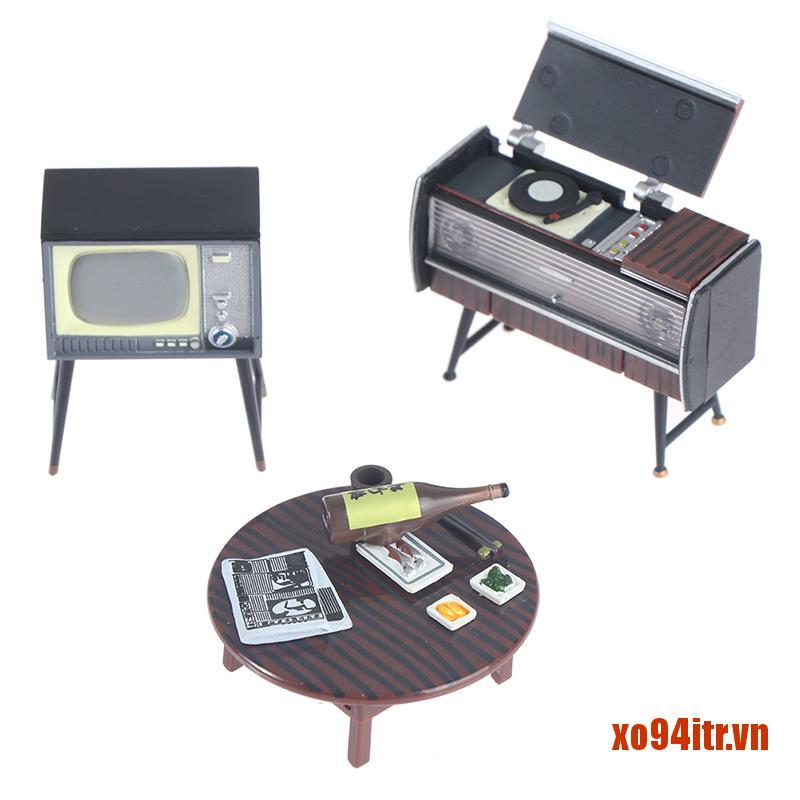 XOITR  1:18 Dollhouse Miniature Furniture Set Sewing machine TV Cabinet Table Mode