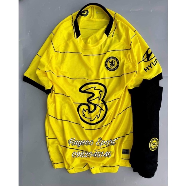 Set quần áo bóng đá CLB Chelsea sân khách 2021/2022 - Mẫu áo thứ 3 màu vàng - Chất vải gai thái