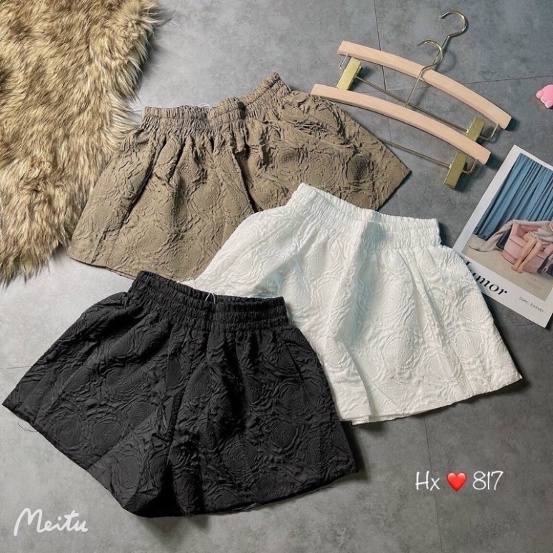 Quần short nữ hoa in nổi siêu hot mầu trắng, babydoll ulzzang mềm nội y xanh