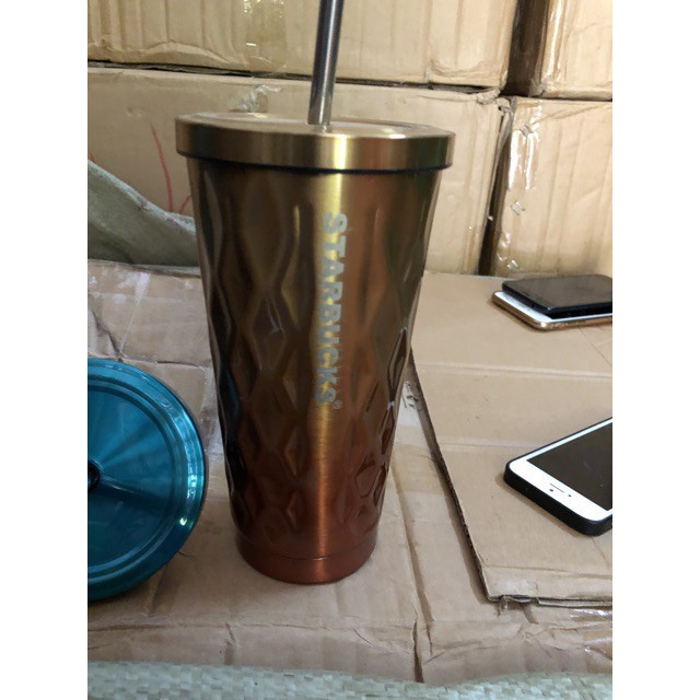{Siêu rẻ} Cốc, Ly giữ nhiệt Starbucks 800ml họa tiết Kim Cương có nắp chống tràn và ống hút