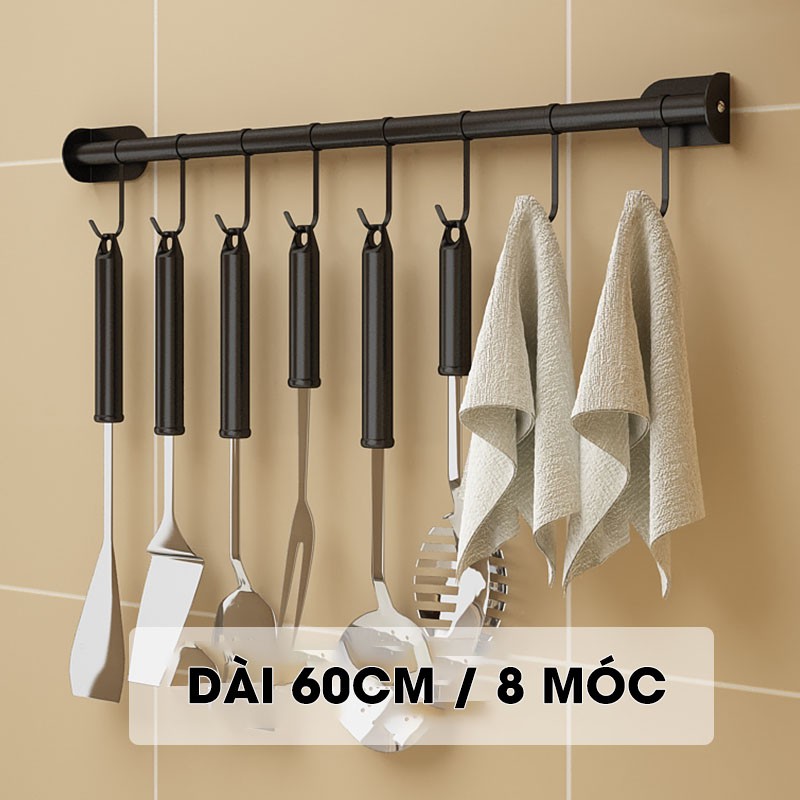 Thanh giá móc treo bếp đa năng dán tường inox 304 Gia Dụng Plus - miễn phí keo dán tường siêu chắc chắn, chịu lực