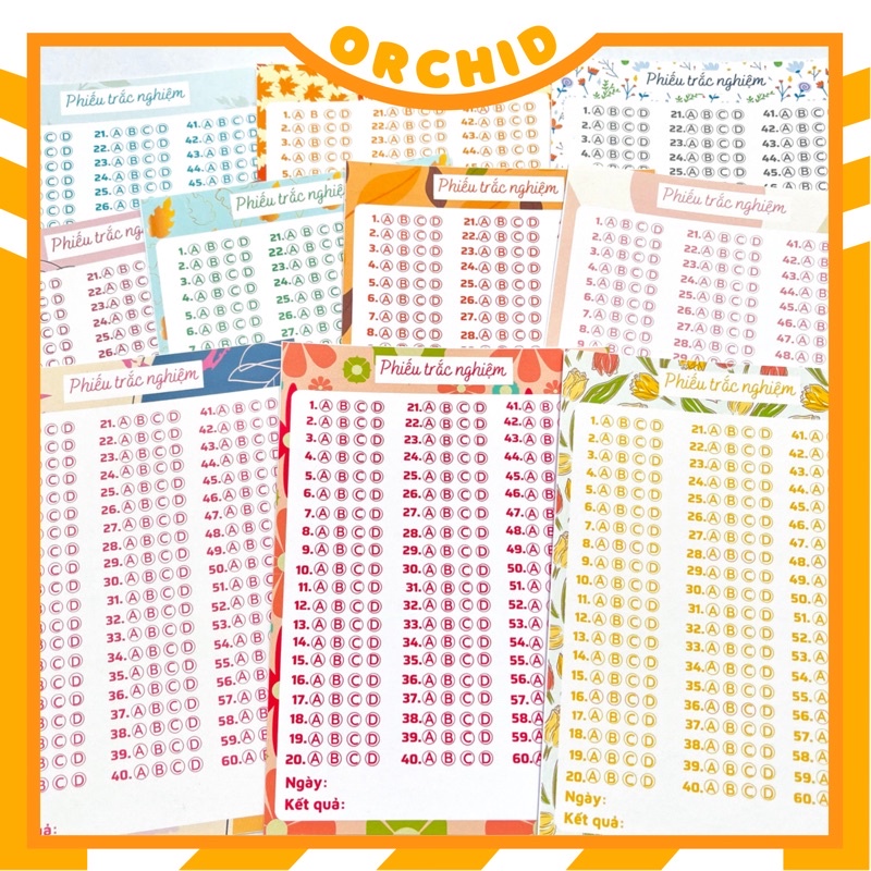 Set 10 phiếu điền trắc nghiệm, answer sheet hoa lá cành size A6