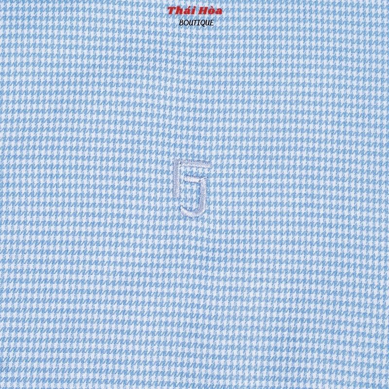 Áo sơ mi nữ kẻ caro kiểu dài tay màu xanh nhạt công sở cotton Thái Hoà 65-14-01