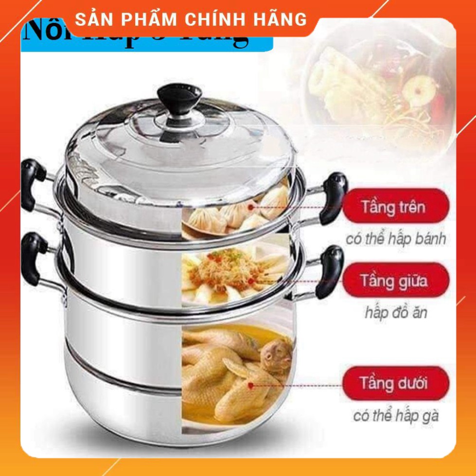 Nồi Hấp 3 Tầng Inox hàng đẹp hiện đại kích thước lớn, có thể sử dụng trên mọi loại bếp