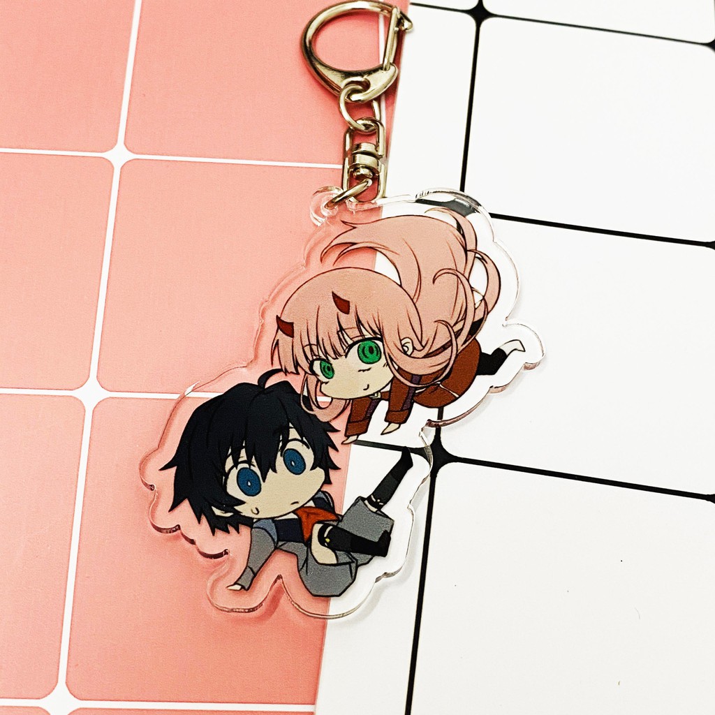 ( Mica trong acrylic ) Móc khóa Darling in the Franxx couple quà tặng xinh xắn dễ thương in hình anime chibi