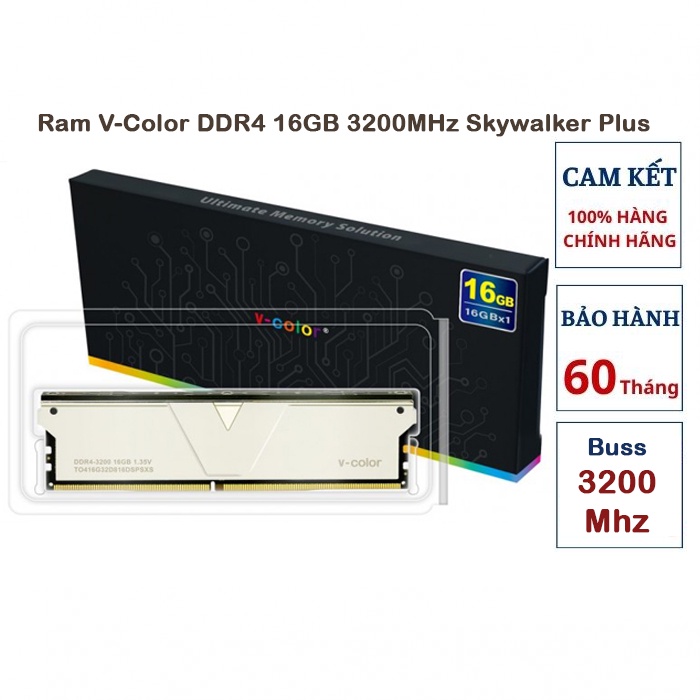 [Mã BMBAU300 giảm 10% đơn 499K] Ram PC V-Color DDR4 16GB 3200MHz Skywalker Plus UDIMM 1.35V