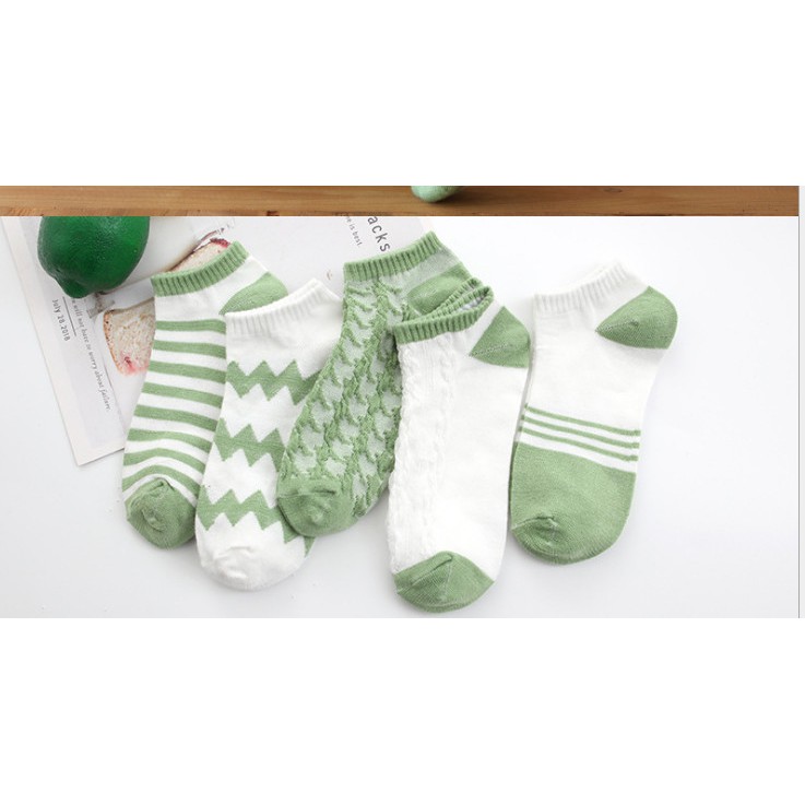 Vớ cổ ngắn sọc matcha