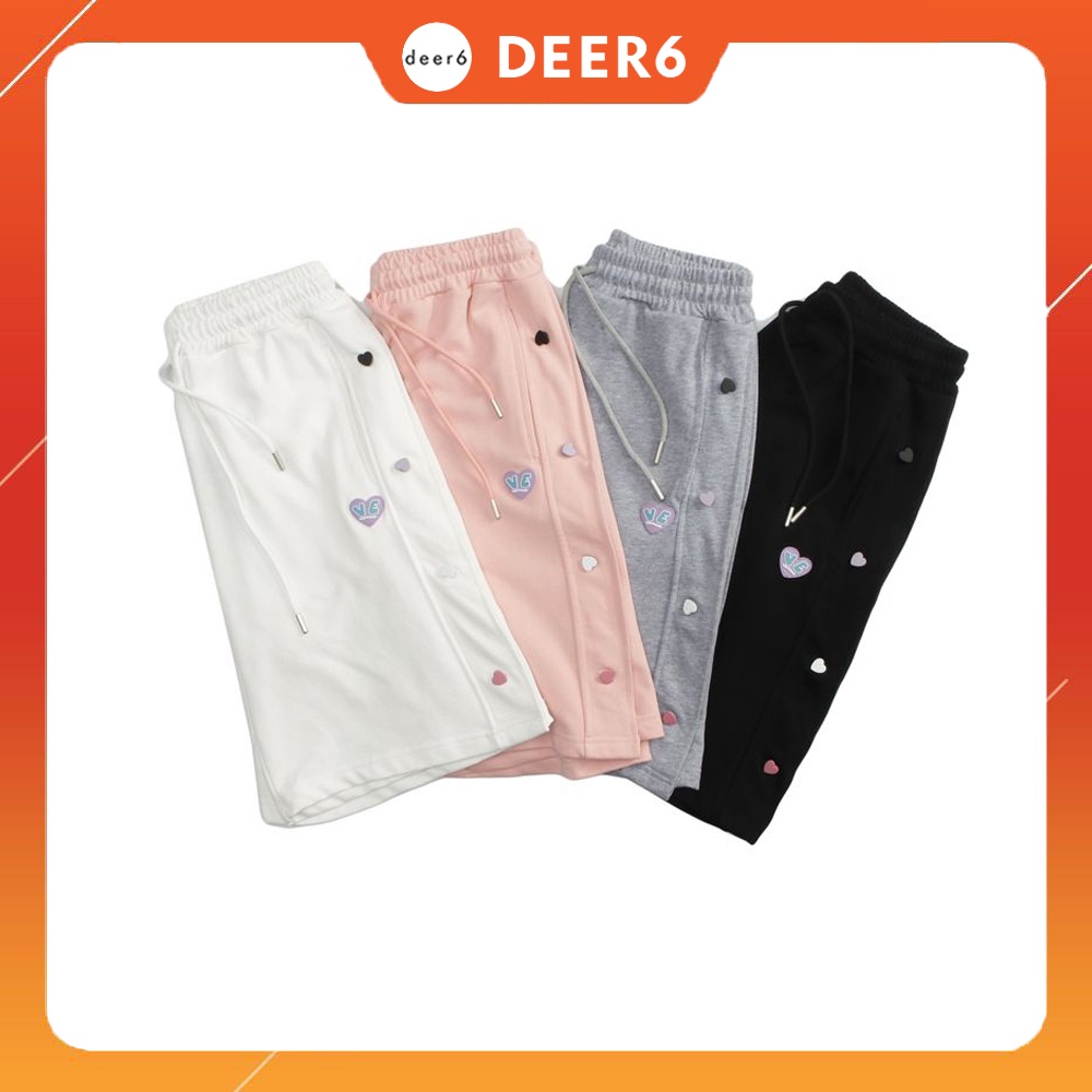 Quần short nỉ sọc cúc bấm nhiều màu Hình Tim zk9774 nam nữ 4 màu Đen, Hồng, Xám, Trắng