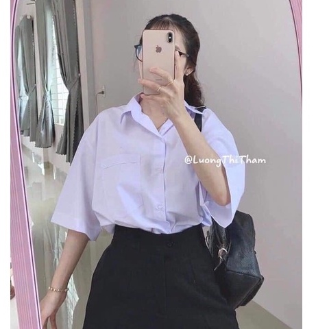 Sơ mi học sinh tay lỡ unisex - Áo trắng đồng phục cấp 3 suông dáng rộng oversize nam nữ - Chất vải bông cotton hot | BigBuy360 - bigbuy360.vn