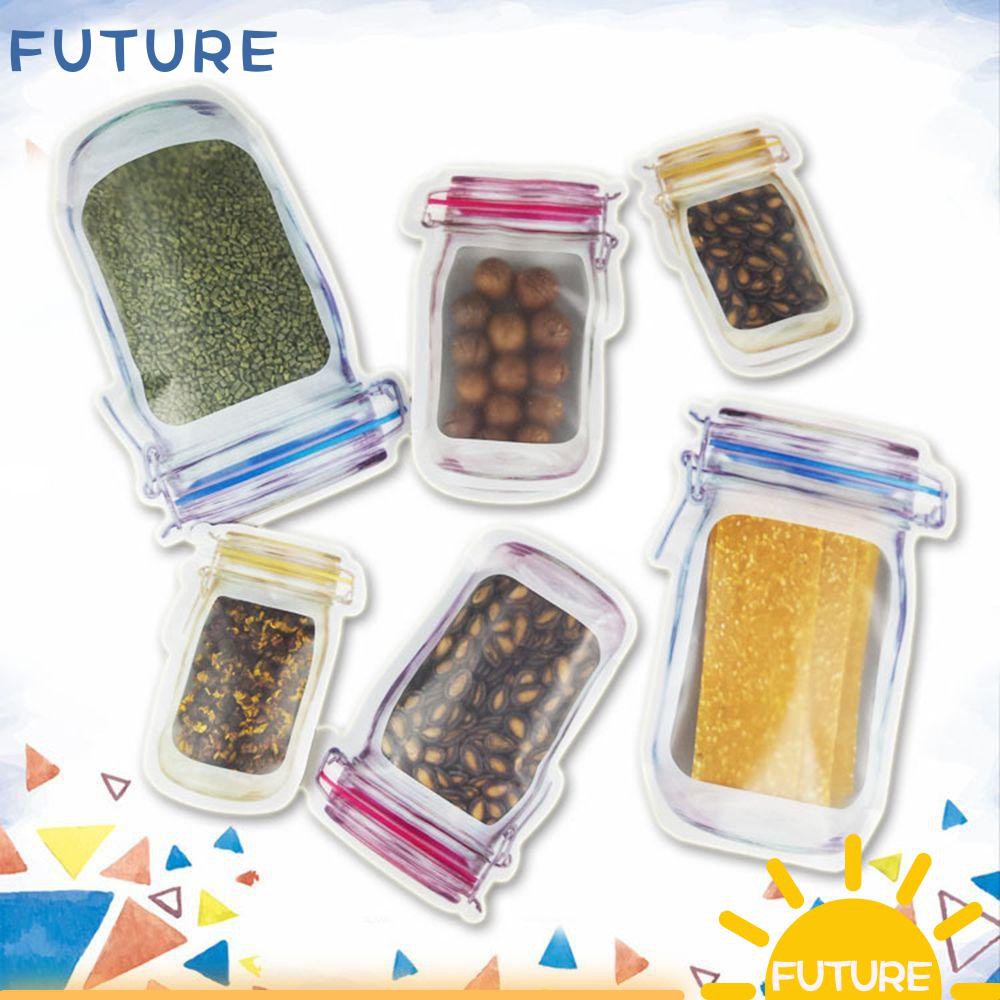 FUTURE 5PCS New Storage Bag Smell-proof PE Plastic Mason Jar Stand Up Zip Lock Reusable Food Zipper Pouch