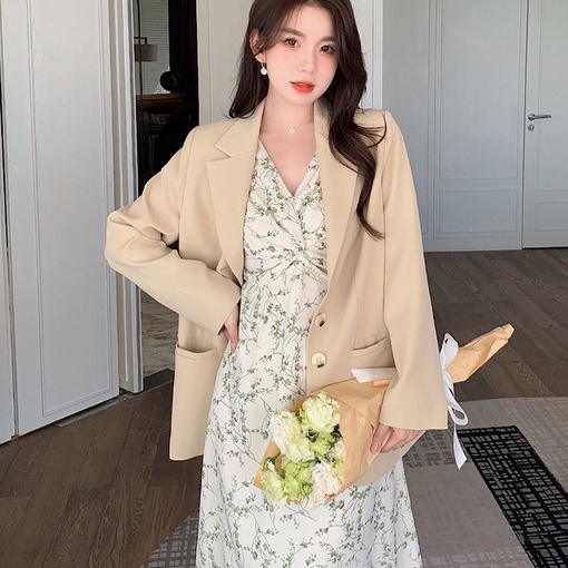 Đầm Hoa Ngắn Tay Cổ Chữ V Thanh Lịch Cho Nữ