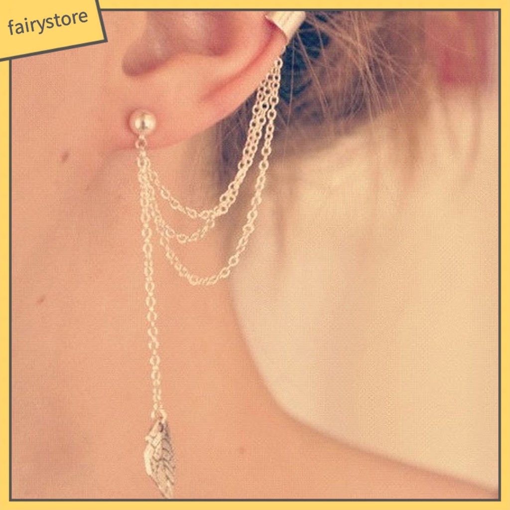 Khuyên Tai Dáng Dài Phối Mặt Hình Lá Độc Đáo Cá Tính