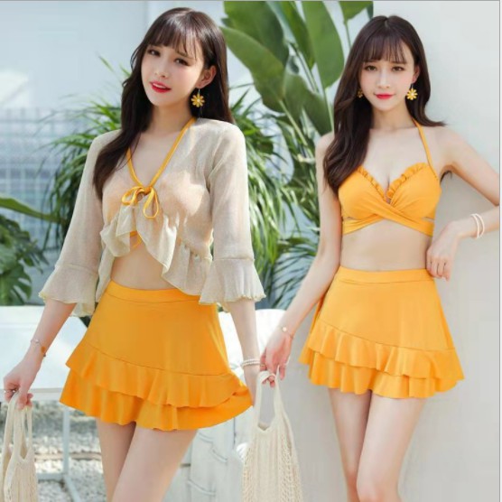 (CÓ SẴN) Set bikini đi biển, Bộ bơi nữ ba chi tiết (áo, quần, áo ren)