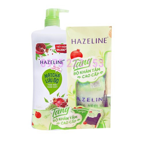 Sữa tắm sáng da Hazeline Matcha lựu đỏ 670g - Tặng Khăn Tắm Cao Cấp