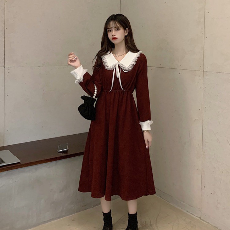 Đầm Hàn Quốc Tay Dài Cổ Búp Bê Ôm Eo Size M-4xl