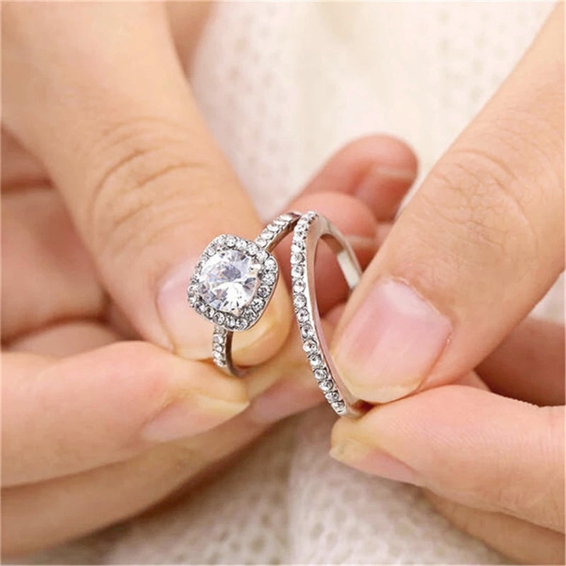Set Nhẫn Đính Đá Zircon Thời Trang Làm Quà Tặng Cho Nữ