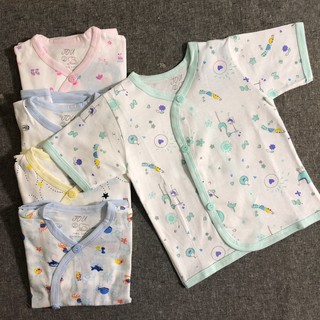 Combo 2 áo sơ sinh cài xéo họa tiết tay ngắn Jou Chính Hãng Cotton 100%