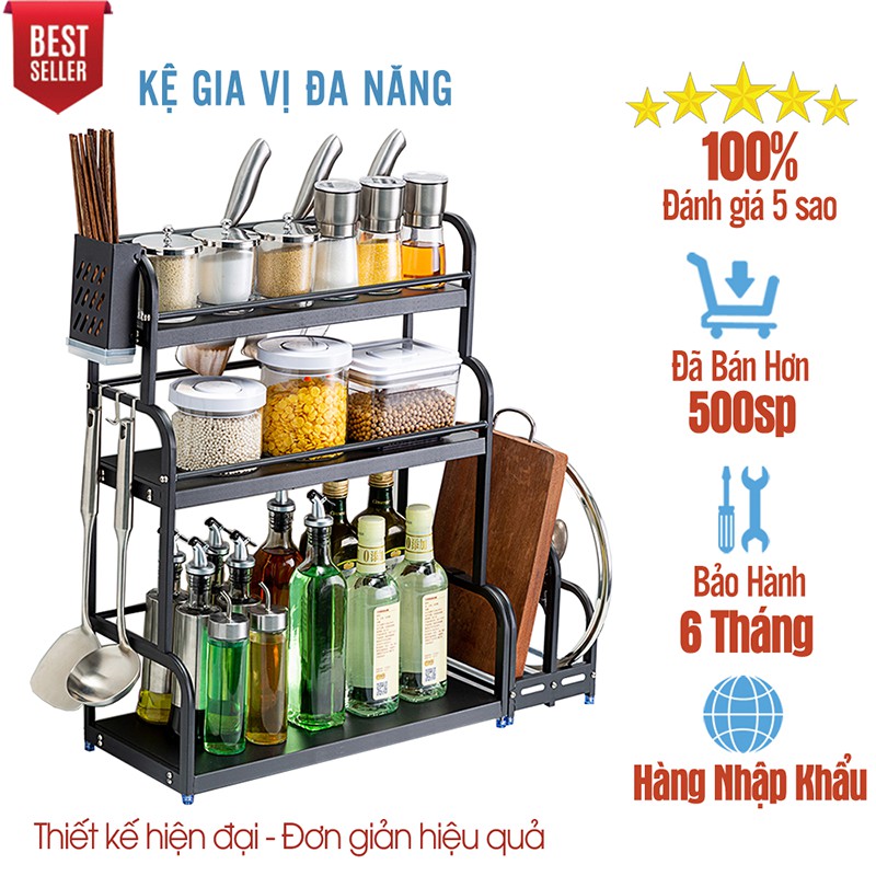 Kệ gia vị đa năng inox 304 sắp xếp gia vị dao, thớt, nắp xoong, muỗng đũa gọn gàng Hàng Cao Cấp | BigBuy360 - bigbuy360.vn