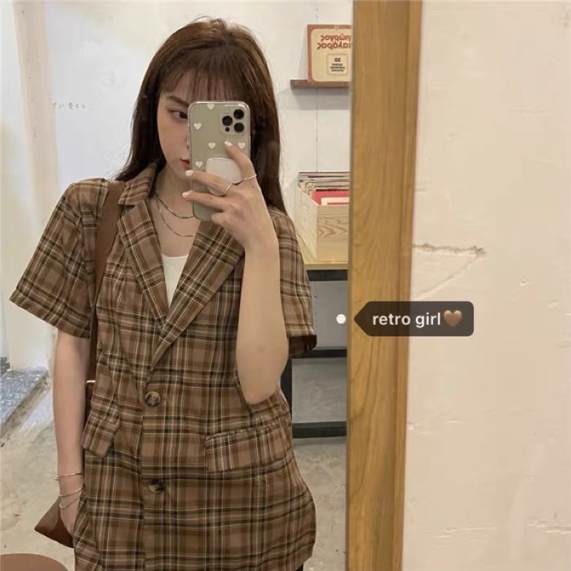 Áo blazer tay ngắn kẻ caro (ảnh thật đầu) | BigBuy360 - bigbuy360.vn